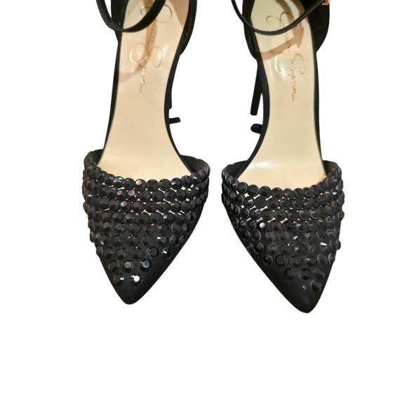 Jessica Simpson Black Rhinestone Ankle Strap D'Orsay Pumps Stiletto Heels 10M - Picture 2 of 6